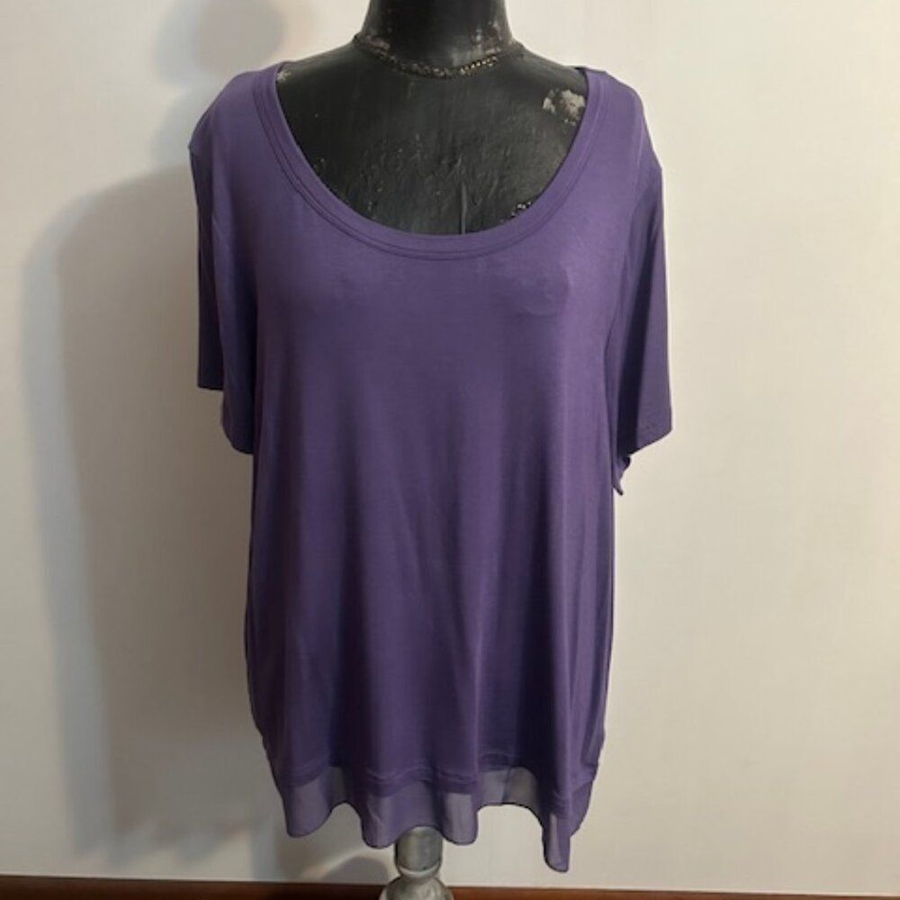 Nine West Jean Purple scoop neck ruffle bottom tunic, size XXL